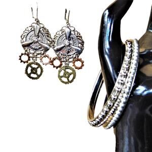 Steam Punk Earrings/ Ball Bearing Bangles